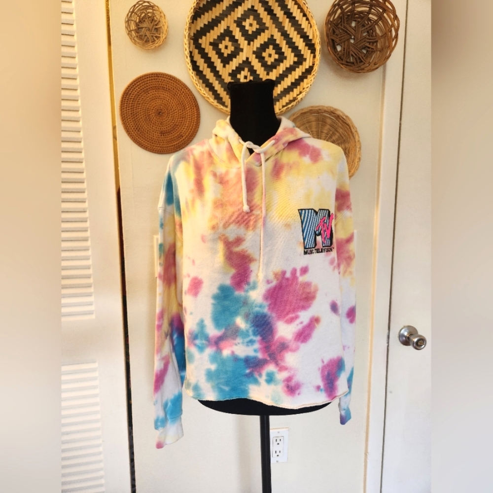 MTV Tie-Dye Hoodie Sweater in Yellow, Pink, Blue - Picture 2 of 13